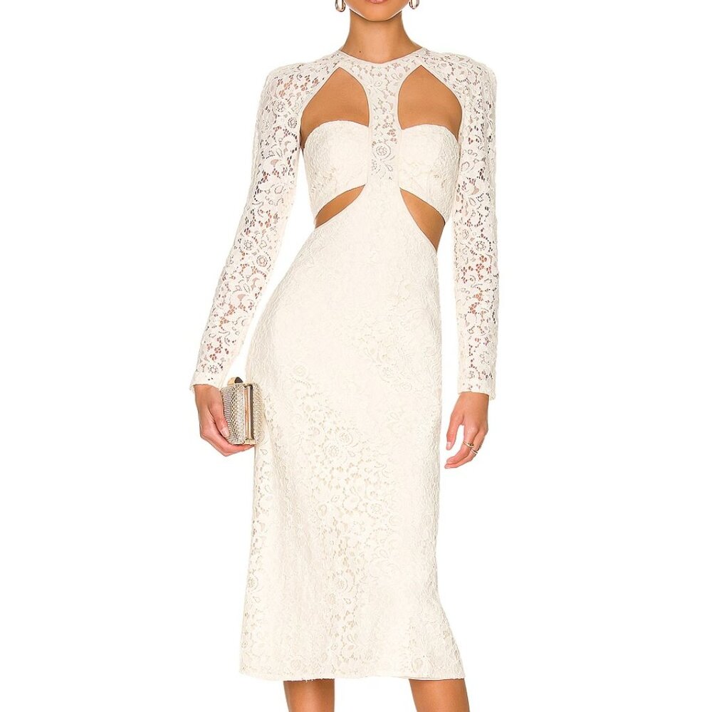 NEW Revolve / Bardot Cut Out Lace Dress in Oyster / US 4 (SM)